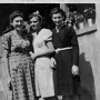 From left to right, Helen, friend named Goldie, sister Celie.<br />Picture taken by cousin Leibe about 1940-1941 on the side of the<br />Grossman house in Venif.  Celie was the 5th oldest.  She died at<br />Belzec in September 1942.